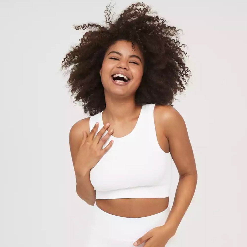 Aerie Offline Seamless Ribbed Sports Bra - White